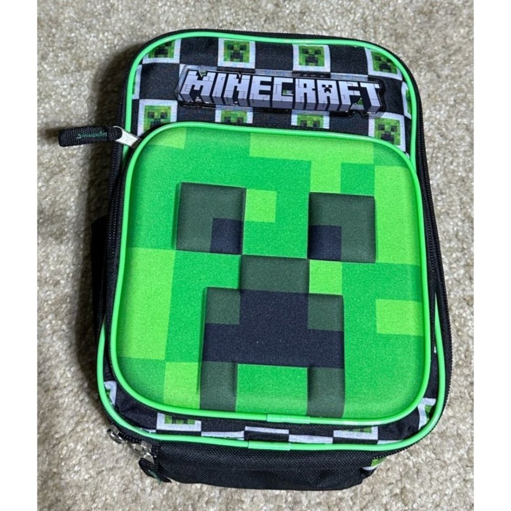 Minecraft Creeper Insulated Upright Lunch Tote with drink holder Not Used Tags